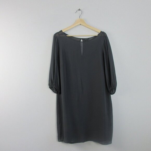 Club Monaco 100% Silk Shift Dress Women 6 Grey 3/4 Sleeve Knee Length Flowy 140 - Picture 1 of 11